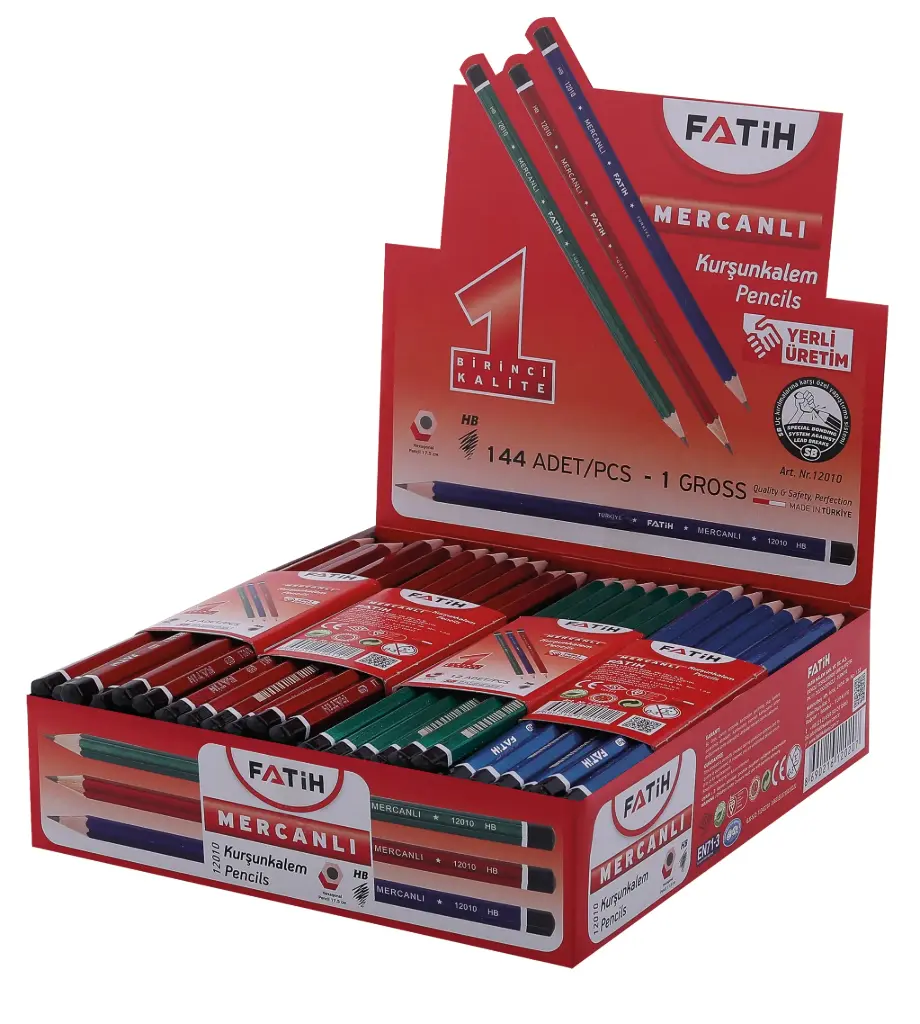 Lapiz hexagonal HB Fatih Coral para escuela y oficina (Ine 144-Fa 3456)